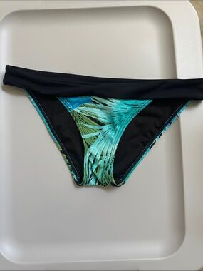 Victoria's Secret Black Bikini Bottom with Teal Palm Print